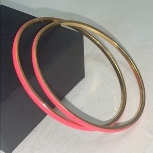 J. Crew Gold Tone Bangles with Neon Pink Enamel Trim